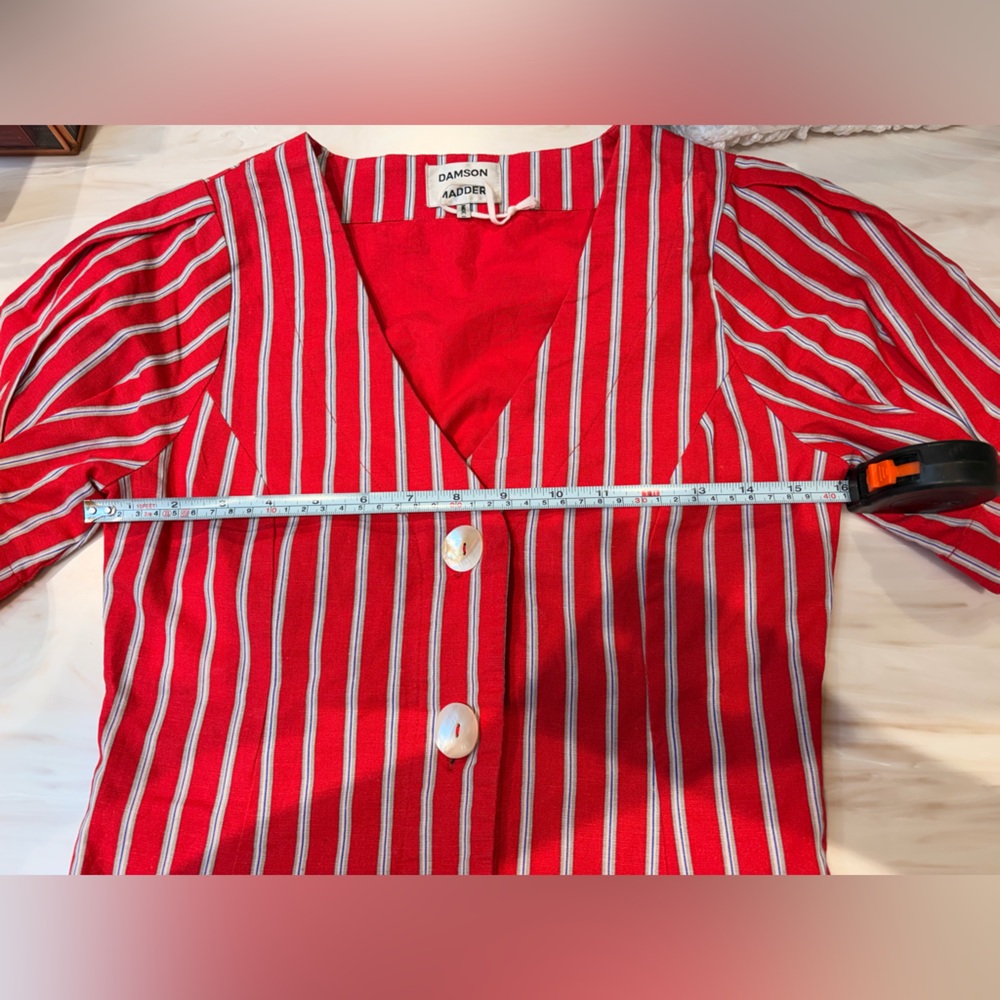 Damson Madder Red Striped Button Front Top - Picture 5 of 6